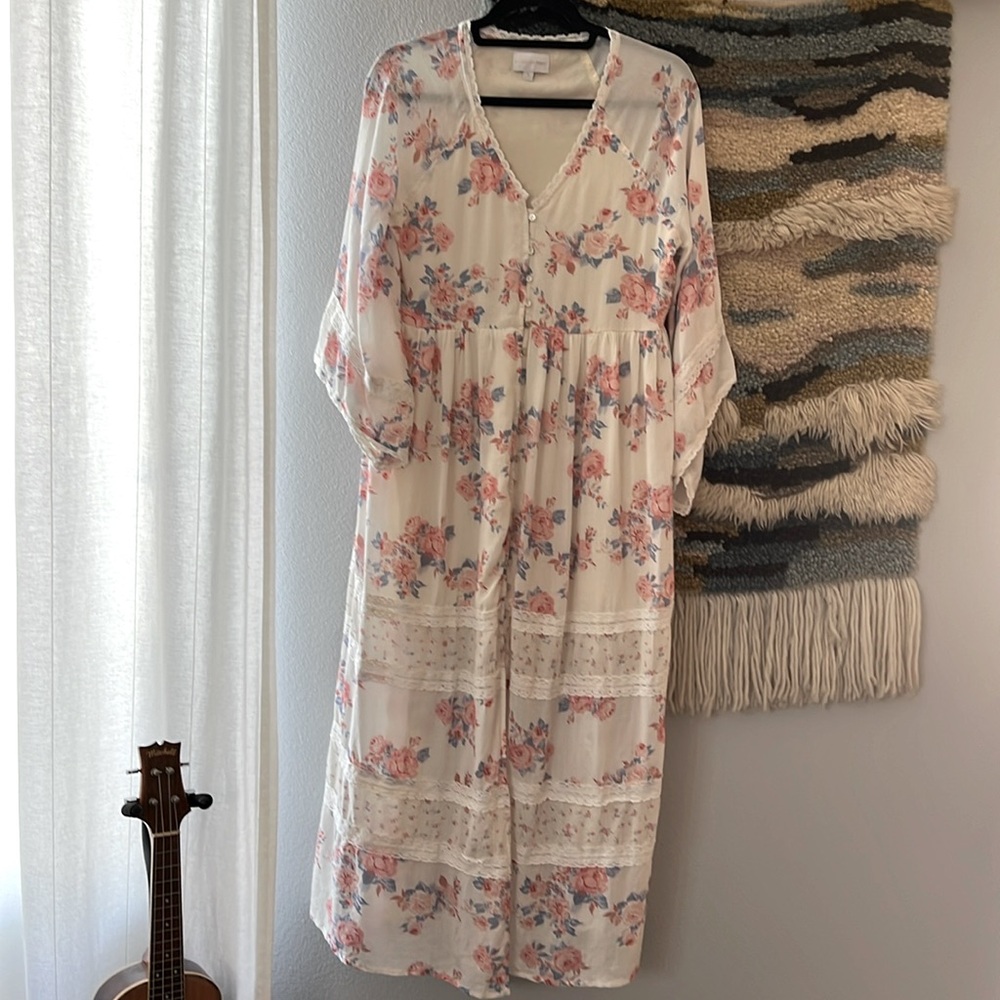 A COLLECTIVE STORY Empire Waist Tiered Maxi Dress Bohemian Floral Pink Size S - Picture 3 of 16